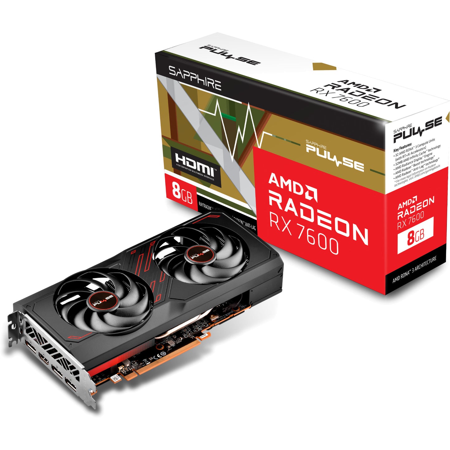 Sapphire PULSE AMD Radeon RX 7600 Gaming 8GB GDDR6 Graphics Card